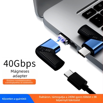 Mágneses USB-C szögletes adapter — 40Gbps átviteli sebesség, Thunderbolt 4, 100W gyorstöltés, OTG