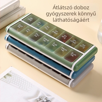 Tablettatartó doboz 14 rekesz, porvédett ABS műanyag, 2 L kapacitás, logó nyomtatás lehetőség