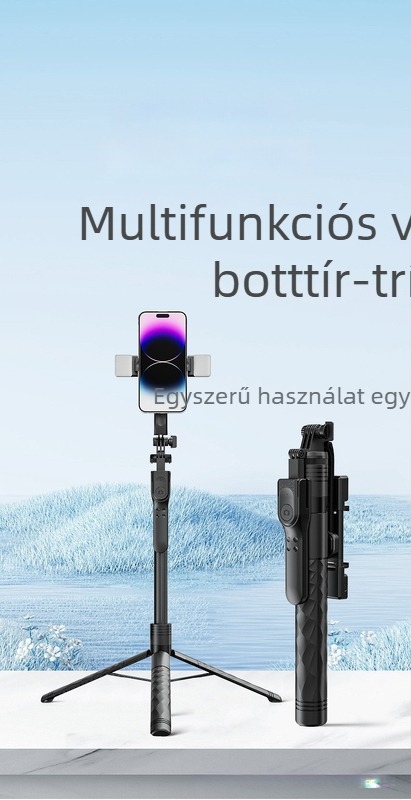 Négy lábú Bluetooth selfie pálka telefonhoz LED világítással, padlóra álló és kézi használat, univerzális, távirányítóval, ABS + alumíniumötvözet
