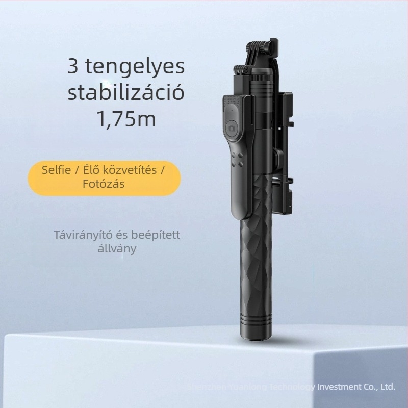 Négy lábú Bluetooth selfie pálka telefonhoz LED világítással, padlóra álló és kézi használat, univerzális, távirányítóval, ABS + alumíniumötvözet