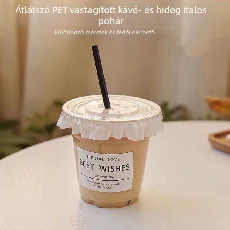 Egyszer használatos tej-tea pohár, vastag, átlátszó műanyag pohár hideg italokhoz, 1 L vagy nagyobb kapacitás, nyomtatott logó, testreszabható