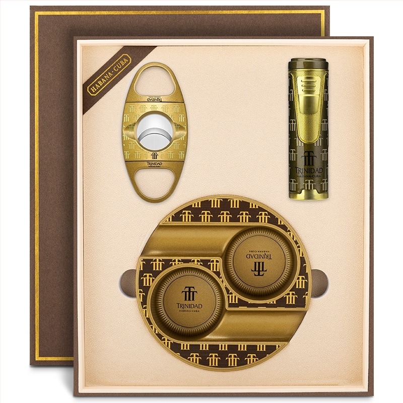 Szivarozási készlet - háromrészes, cinkötvözetből készült, szivarollóval, gyújtóval és hamutartóval - Cigarloong CLT-24B5