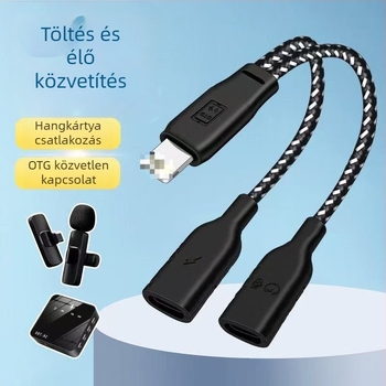 OTG adapter io04 Lavalier mikrofonhoz, fejhallgatóhoz és hangkártyához, Android és Apple kompatibilis, iOS adapter élő közvetítéshez és töltéshez