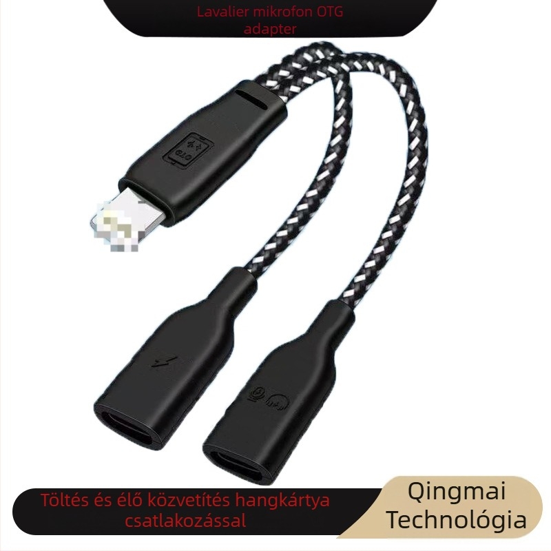 OTG adapter io04 Lavalier mikrofonhoz, fejhallgatóhoz és hangkártyához, Android és Apple kompatibilis, iOS adapter élő közvetítéshez és töltéshez