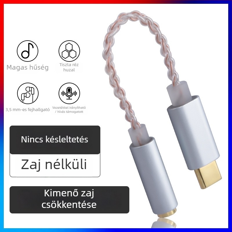Kinmax BA02_R2 Type-C to DAC digitális audió dekóder és fejhallgató erősítő adapter, 32-bit 384 kHz, külső DAC ALC5686