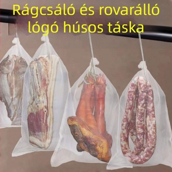 Nylon hálós zsák hús szárításához – legyek és rovarok elleni védelem, alkalmas bacon és sonka szárítására, hús felakasztásához