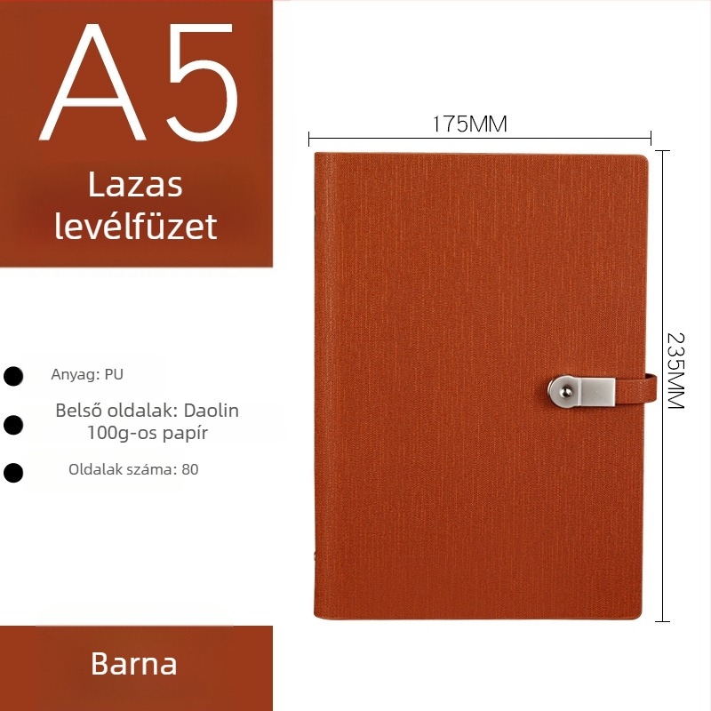 PU borítós notesz texturált külsővel, USB csat, laza lapok kötése (loose-leaf), Dowling papír 80 gsm, 100–200 oldal