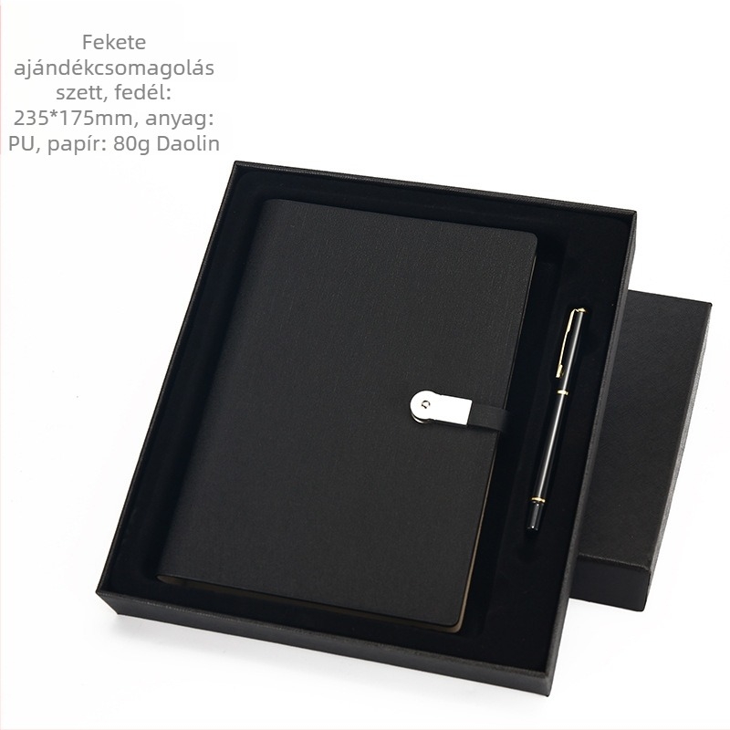 PU borítós notesz texturált külsővel, USB csat, laza lapok kötése (loose-leaf), Dowling papír 80 gsm, 100–200 oldal