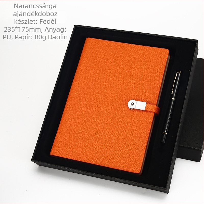 PU borítós notesz texturált külsővel, USB csat, laza lapok kötése (loose-leaf), Dowling papír 80 gsm, 100–200 oldal