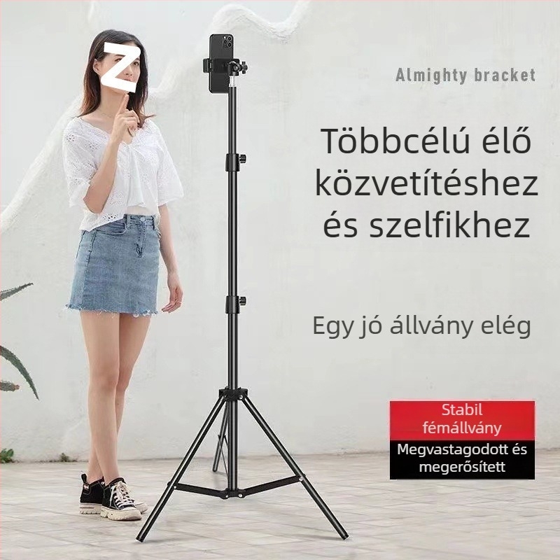 Telefon tartó háromlábú állvánnyal selfie-hez és élő közvetítéshez • Fém kivitel • Univerzális stílus • Távirányító nélkül • Bluetooth nélkül