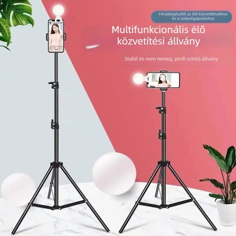 Telefon tartó háromlábú állvánnyal selfie-hez és élő közvetítéshez • Fém kivitel • Univerzális stílus • Távirányító nélkül • Bluetooth nélkül