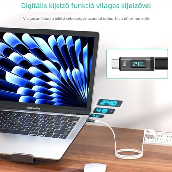 USB-C PD24Pin mágneses adapter, 240W gyors töltés, digitális kijelző, 8K videóátvitel