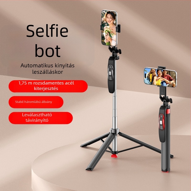 Univerzális Bluetooth Selfie Stick kézi stabilizátorral és LED világítással, modell F18, műanyag test