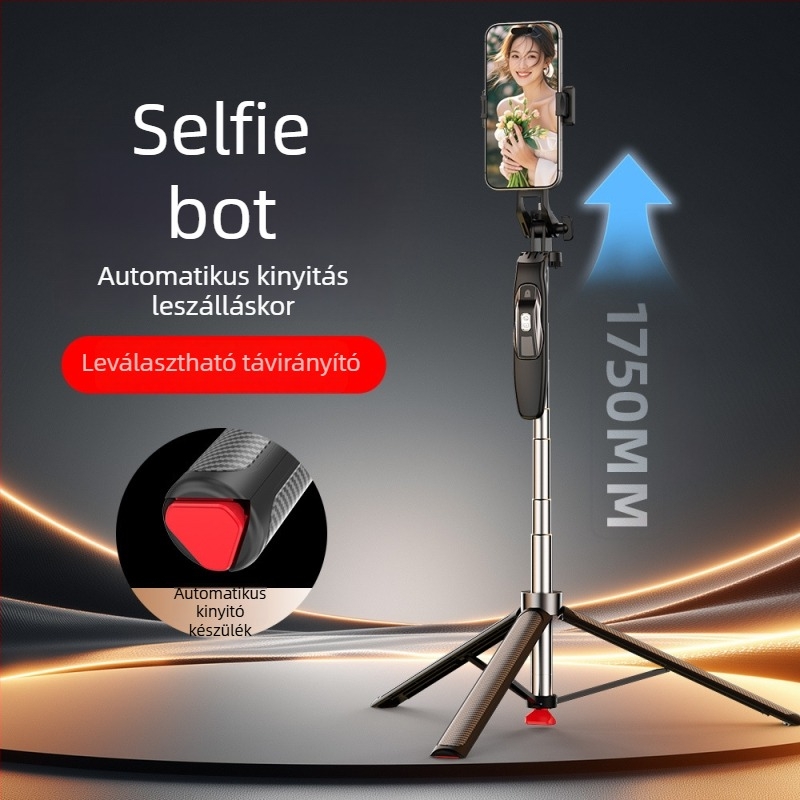 Univerzális Bluetooth Selfie Stick kézi stabilizátorral és LED világítással, modell F18, műanyag test