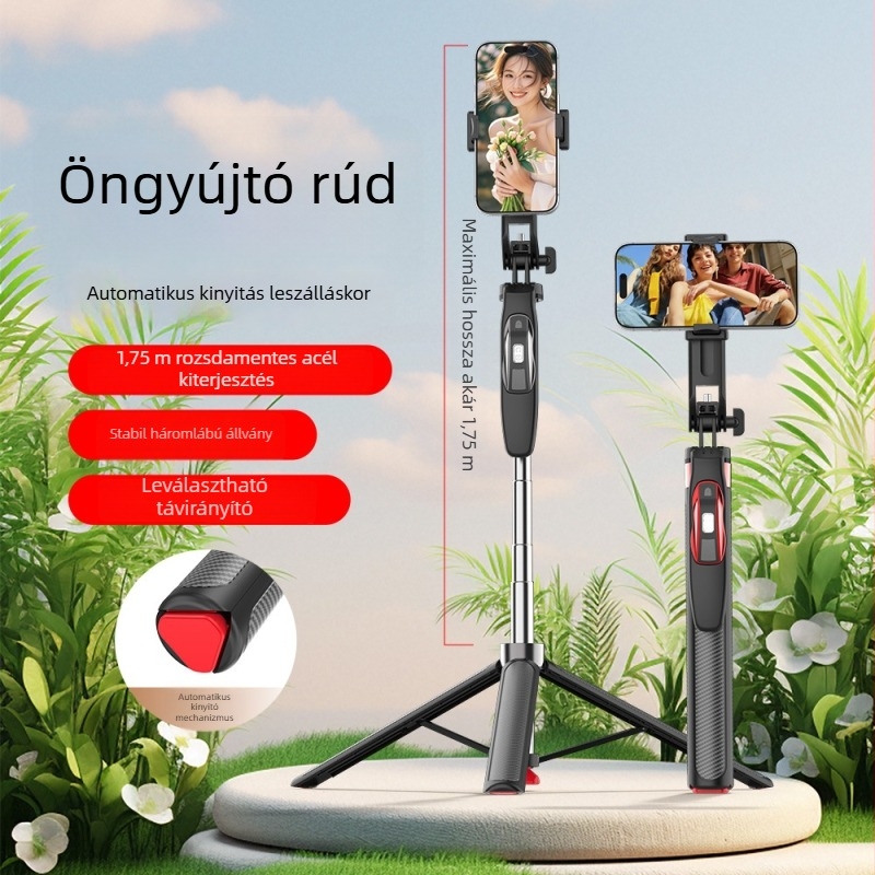 Univerzális Bluetooth Selfie Stick kézi stabilizátorral és LED világítással, modell F18, műanyag test