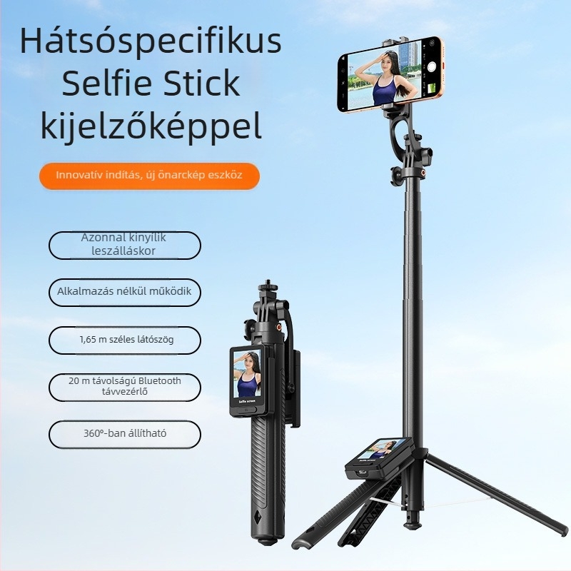 Selfie pálka képernyő-tükrözéssel és vetítéssel, padlón álló pop-up kialakítás, Bluetooth távirányító, képstabilizálás, univerzális kompatibilitás