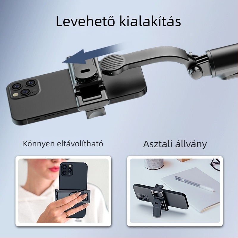 ZACH Lecsatolható szelfi pálca Bluetooth asztali állvánnyal, világítással és telefonklippel – mini tripod