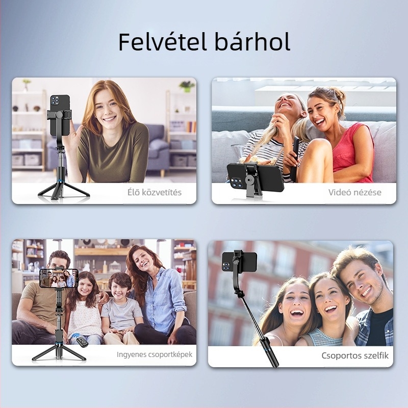 ZACH Lecsatolható szelfi pálca Bluetooth asztali állvánnyal, világítással és telefonklippel – mini tripod