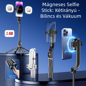 P07Max MagSafe mágneses selfie pálca négy lábú állvánnyal, alumínium ötvözet, Bluetooth távirányító, rezgéscsillapítás, világítás