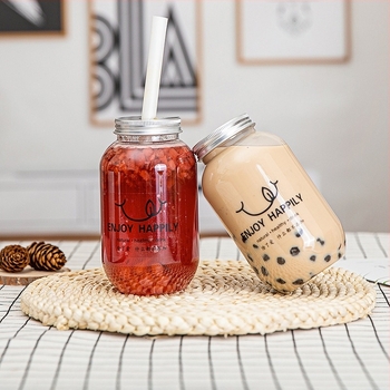 Egyszer használatos tej-tea pohár fedővel, négyszögletes PET pohár 501-600 ml, biológiailag lebomló, logó nyomtatás lehetséges