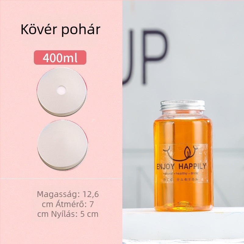 Egyszer használatos tej-tea pohár fedővel, négyszögletes PET pohár 501-600 ml, biológiailag lebomló, logó nyomtatás lehetséges