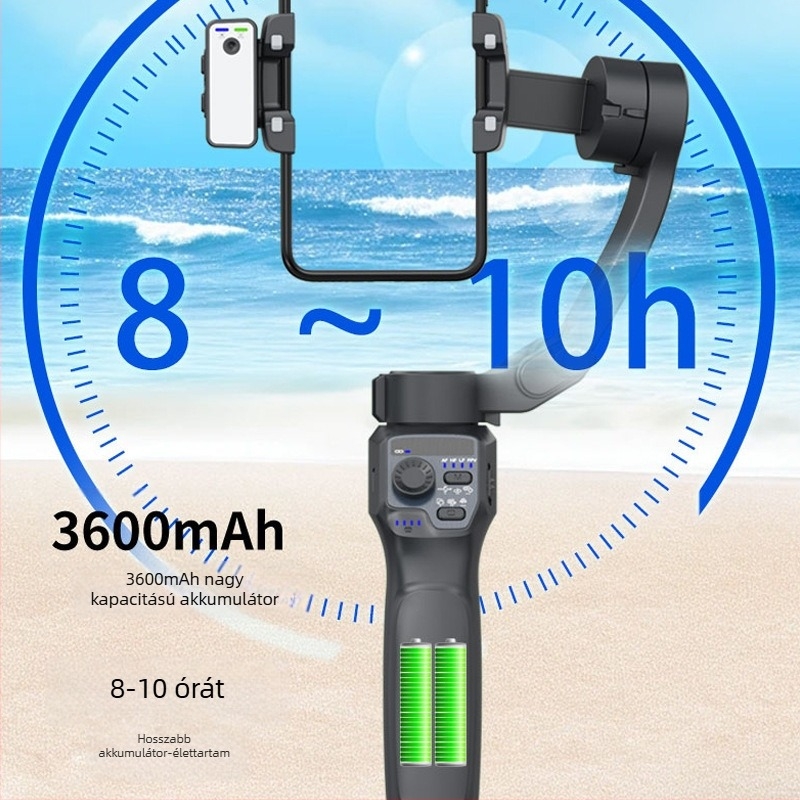 Kézben tartható 3-tengelyes mobiltelefon-stabilizátor arcfelismeréssel, beépített világítással és Bluetooth-szal (rozsdamentes acél)