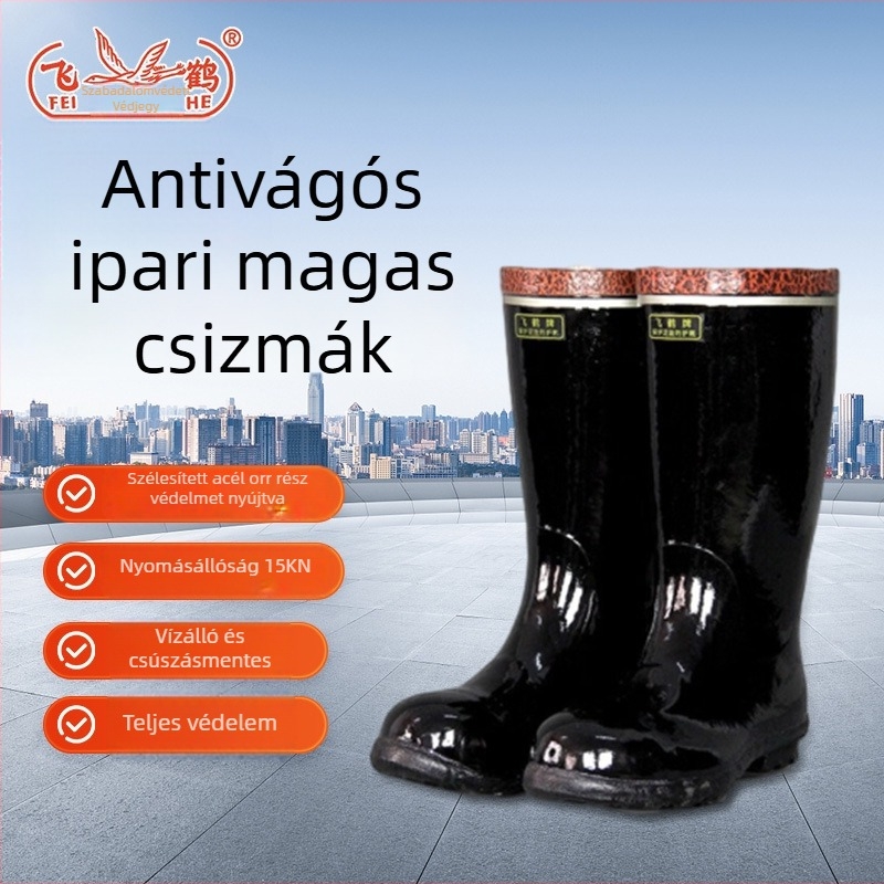 Flying Crane magasított biztonsági bakancs acélorral, természetes gumi és pamut bélés, ütésvédelmi funkció, bányászathoz, csúszásmentes, tartós