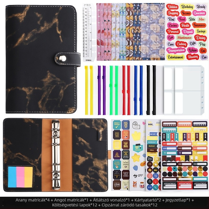 Loose-leaf kötésű jegyzetfüzet – Márványos PU bőr borítással, Forest papír, 120 gsm, Modell YMX-013-Marble Leather Notebook