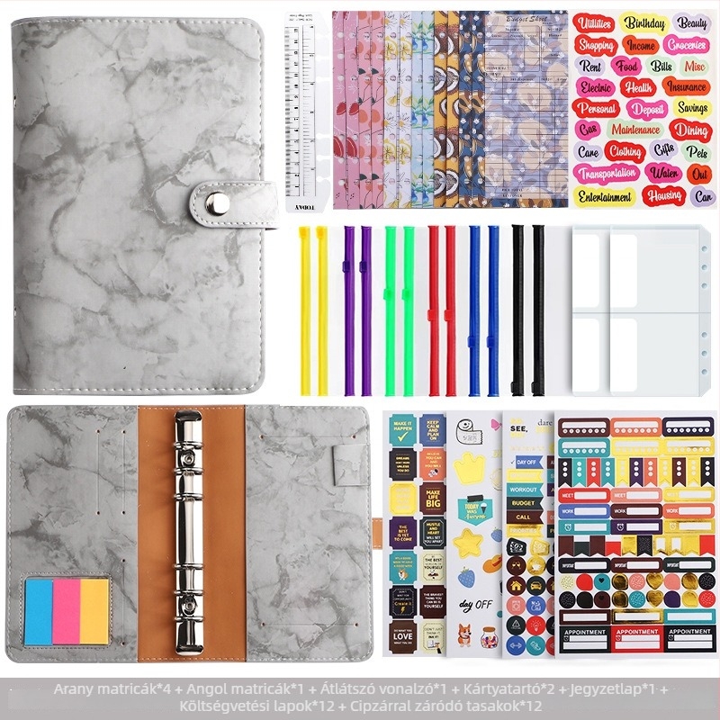 Loose-leaf kötésű jegyzetfüzet – Márványos PU bőr borítással, Forest papír, 120 gsm, Modell YMX-013-Marble Leather Notebook
