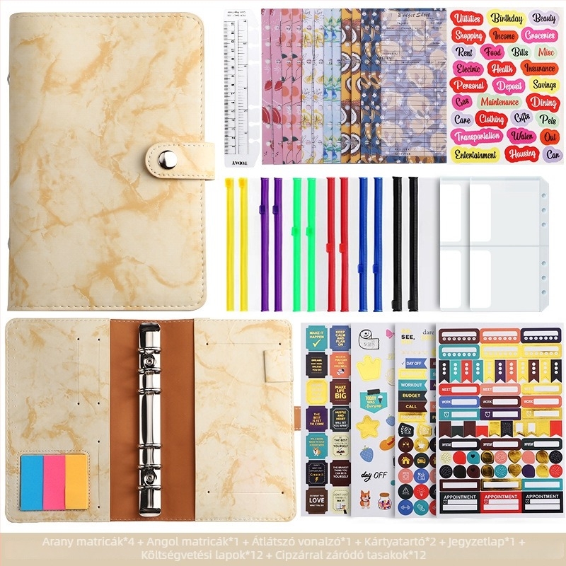 Loose-leaf kötésű jegyzetfüzet – Márványos PU bőr borítással, Forest papír, 120 gsm, Modell YMX-013-Marble Leather Notebook