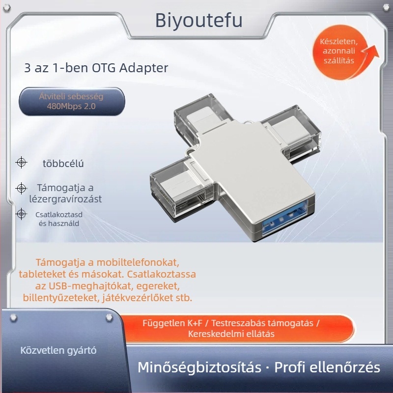 Három az egyben OTG adapter Apple okostelefonokhoz USB-C interfész (Modell: Three-in-one adapter, Kód: A)