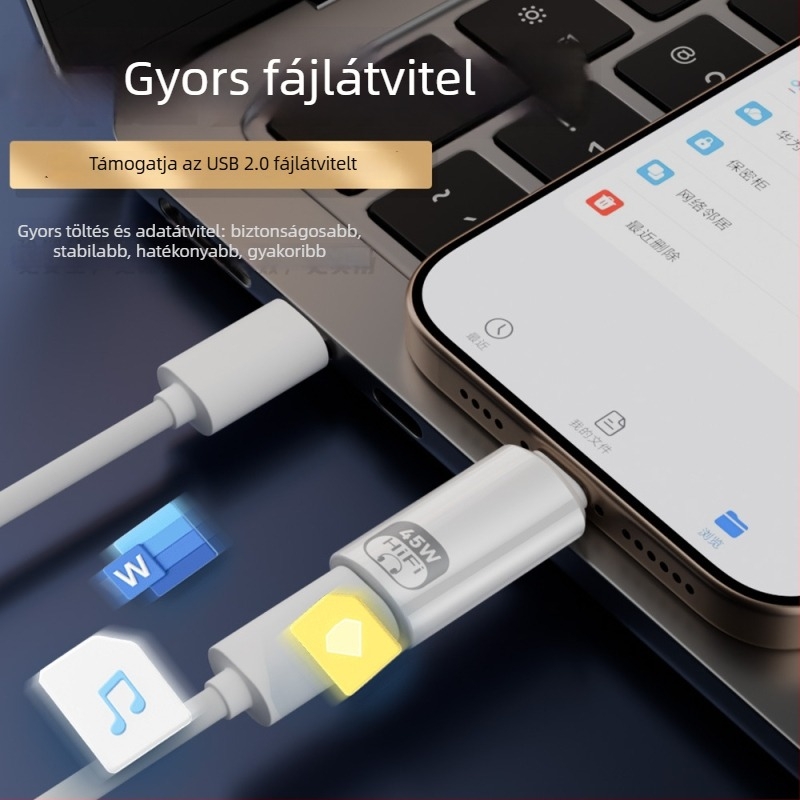Apple számára Type-C to Lightning fülhallgató adapter — PD45W gyors töltés, beépített vezérlés, Hi‑Fi hangzás