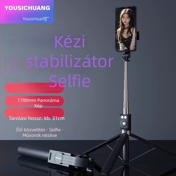 Telefonhoz készült Selfie stick, állvánnyal és Bluetooth távirányítóval, műanyag test, univerzális stílus