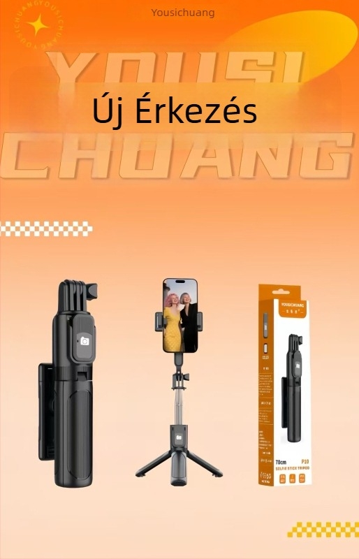 Telefonhoz készült Selfie stick, állvánnyal és Bluetooth távirányítóval, műanyag test, univerzális stílus