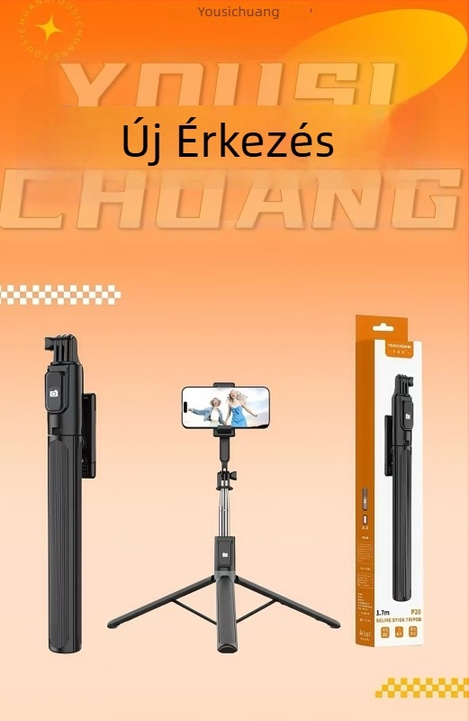 Telefonhoz készült Selfie stick, állvánnyal és Bluetooth távirányítóval, műanyag test, univerzális stílus