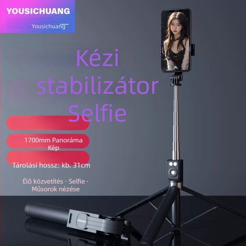 Telefonhoz készült Selfie stick, állvánnyal és Bluetooth távirányítóval, műanyag test, univerzális stílus