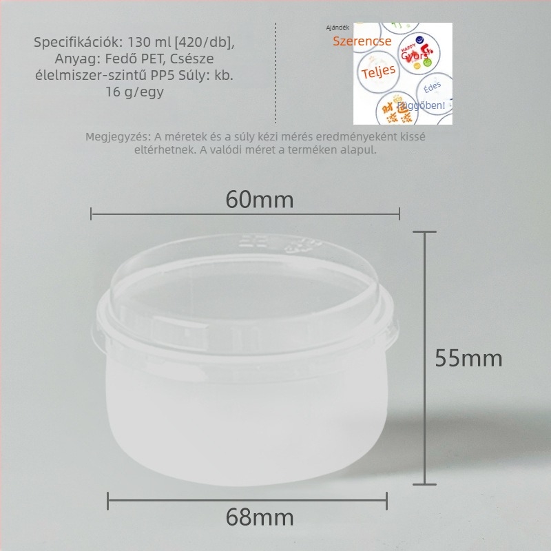 Puding pohár fedővel, PP műanyagból, magas hőmérsékletre ellenálló, élelmiszer-minőségű, desszertek csomagolásához