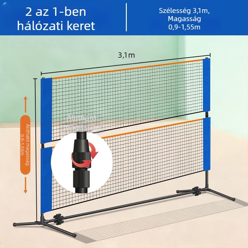 Hordozható badminton hálókeret bel- és kültéri használatra, két az egyben, testreszabható