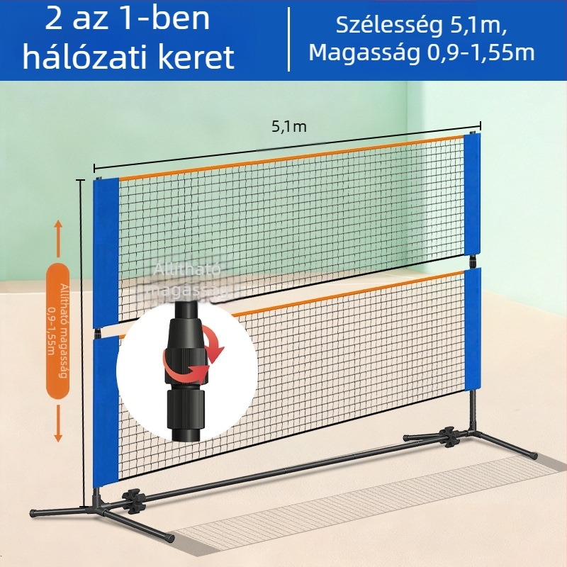 Hordozható badminton hálókeret bel- és kültéri használatra, két az egyben, testreszabható