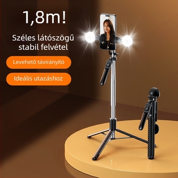 Selfie pálca stabilizációval, kinyitható Z18 Tripod Gimbal, Bluetooth távirányító, telefon-tartó világítással, alumínium-ABS test
