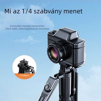 Selfie pálca stabilizációval, kinyitható Z18 Tripod Gimbal, Bluetooth távirányító, telefon-tartó világítással, alumínium-ABS test