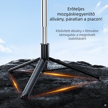 Selfie pálca stabilizációval, kinyitható Z18 Tripod Gimbal, Bluetooth távirányító, telefon-tartó világítással, alumínium-ABS test