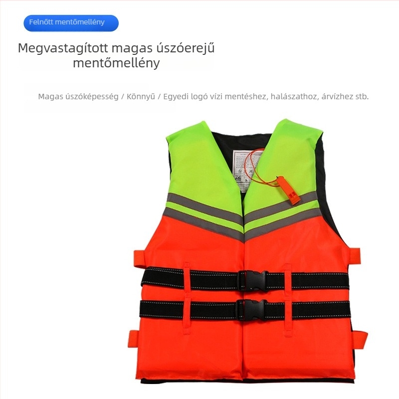 Oxford szövetből készült mentőmellény, habosított kivitel, nagy úszóerő, felnőtteknek, vízi mentéshez és tengeri horgászathoz