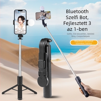 Bluetoothos selfie stick telefonhoz LED-világítással és állványos tripoddal