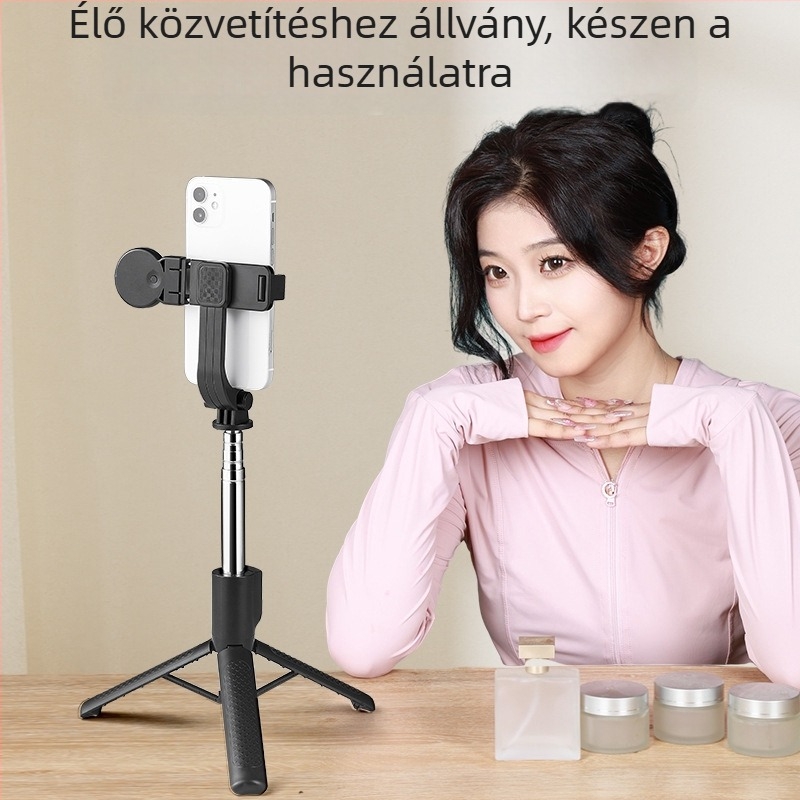 Bluetoothos selfie stick telefonhoz LED-világítással és állványos tripoddal