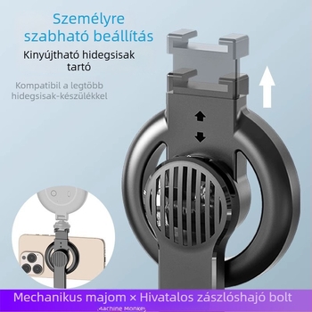 Teleszkópos selfie bot telefonhoz mágneses tartóval, kör alakú LED világítással, Bluetooth távirányítóval, ABS+alumínium ötvözet