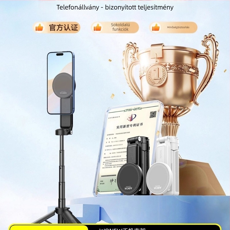 3-in-1 mini selfie bot, alumínium testtel, távirányítóval és Bluetooth-szal