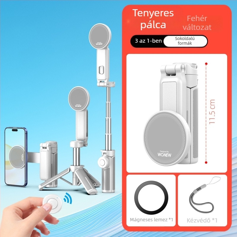 3-in-1 mini selfie bot, alumínium testtel, távirányítóval és Bluetooth-szal