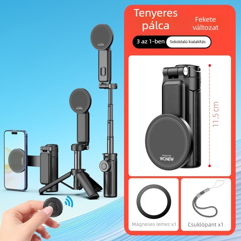 3-in-1 mini selfie bot, alumínium testtel, távirányítóval és Bluetooth-szal