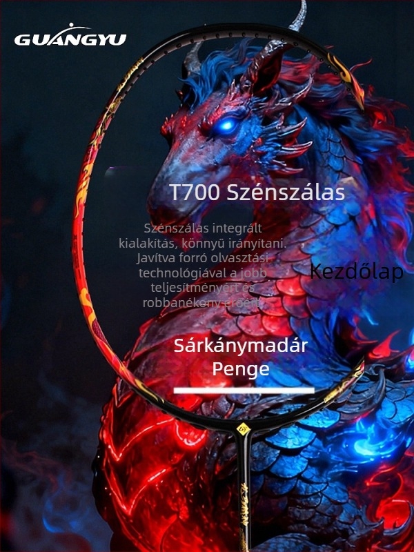 Karbon szálas tollaslabda ütő, közvetlen ütés, súly 75–79 g, markolat vastagsága G-5, közepes keménység